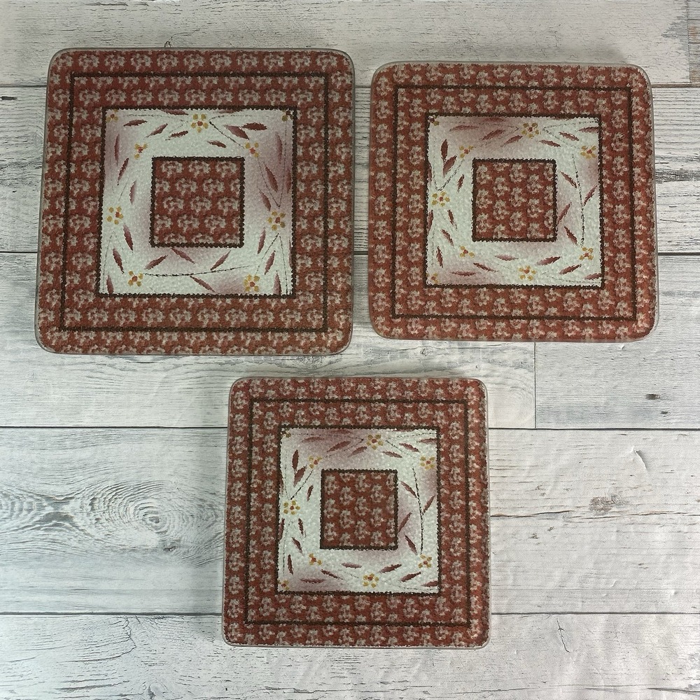 Temptations By Tara Old World Cranberry Glass Trivet Hot Pads Pot Holders 3 PC